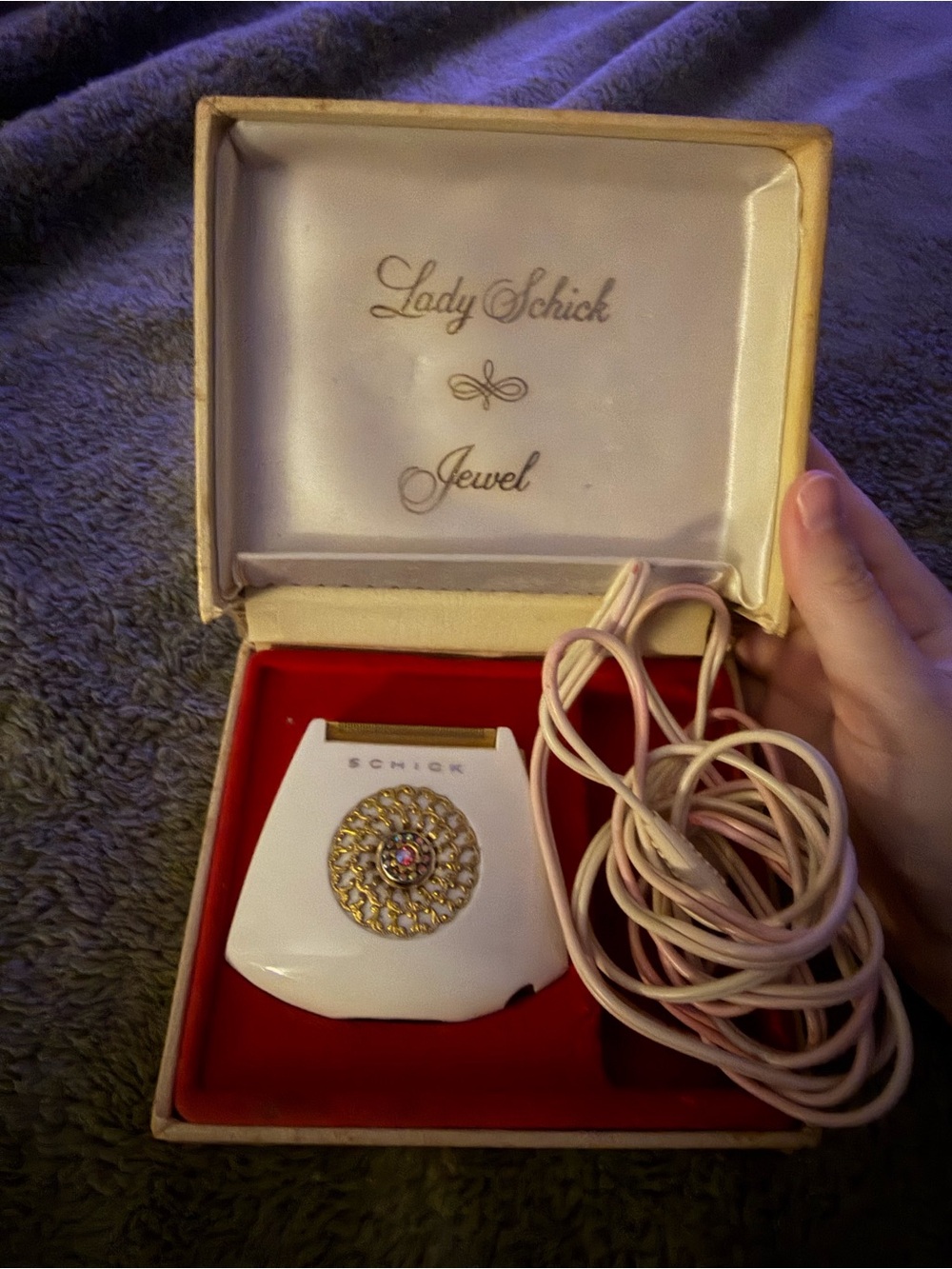 1960s Jewel Vintage Gold and White Electric Facial Shaver